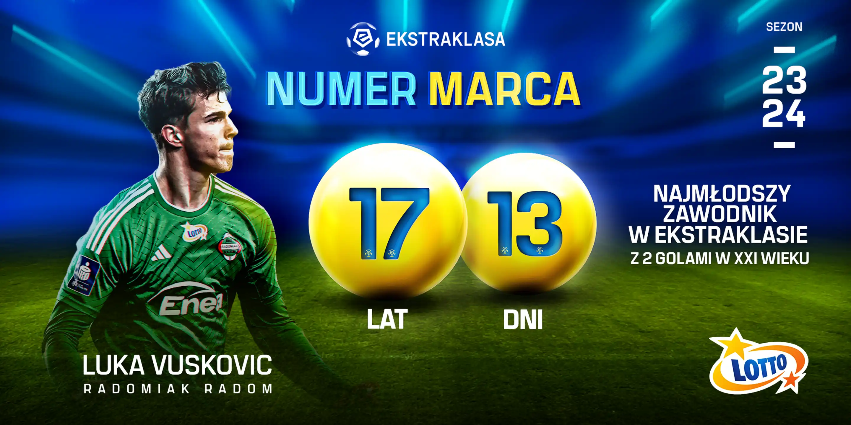 Numer Marca 2024: Luka Vusković (Radomiak Radom) - dwa gole w wieku 17 lat 13 dni
